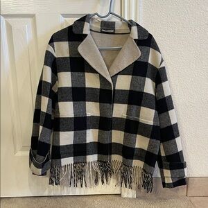 Black and White Plaid Fringe Jacket